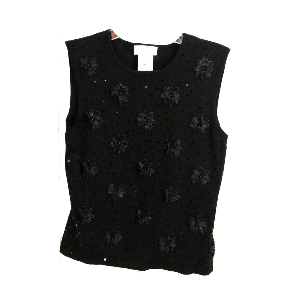 Talbots black floral applique sequined top size S